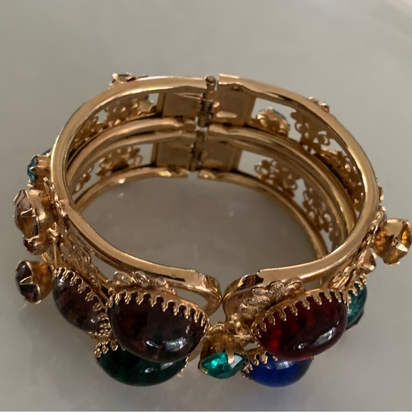 Rare 14k Gold Over Nickel Vintage Unsigned Gripoix Style Clamper Bracelet - Picture 5 of 5